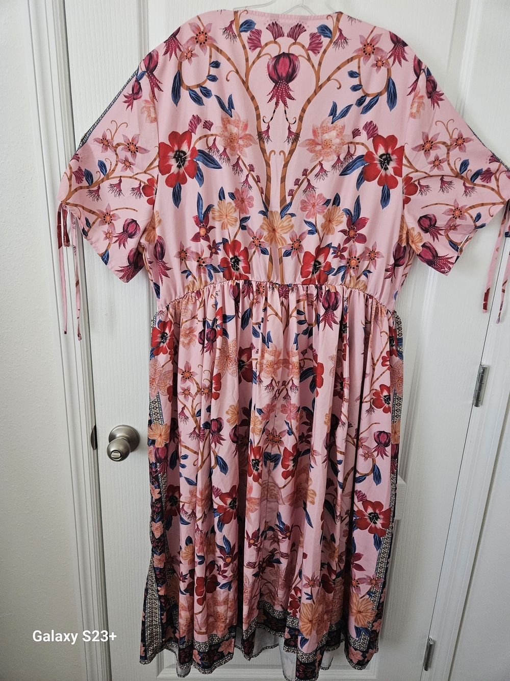 BloomChic Pink Floral V-Neck Drawstring Dress - Picture 2 of 6